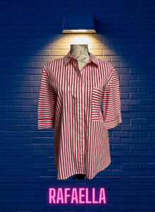 Rafaella Women's 3/4 Sleeve Pink Stripe SizeLarge Button Up Collared Shirt